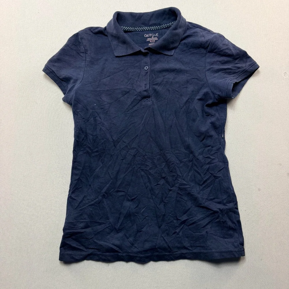 Cat & Jack Polo Shirt Kids Extra Large 14 Navy Blue Excellent School Uniform